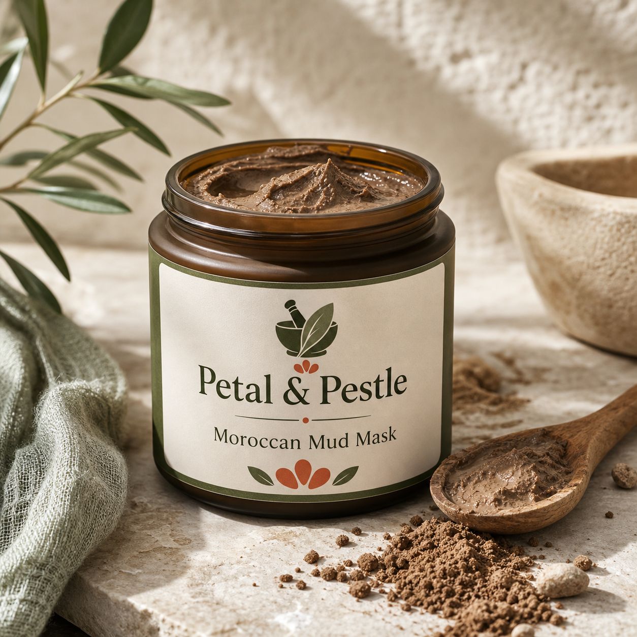 Pink clay mask texture in a Petal and Pestle jar